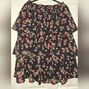 DRAPPER JAMES  Tiered Midi Skirt, Black Multi